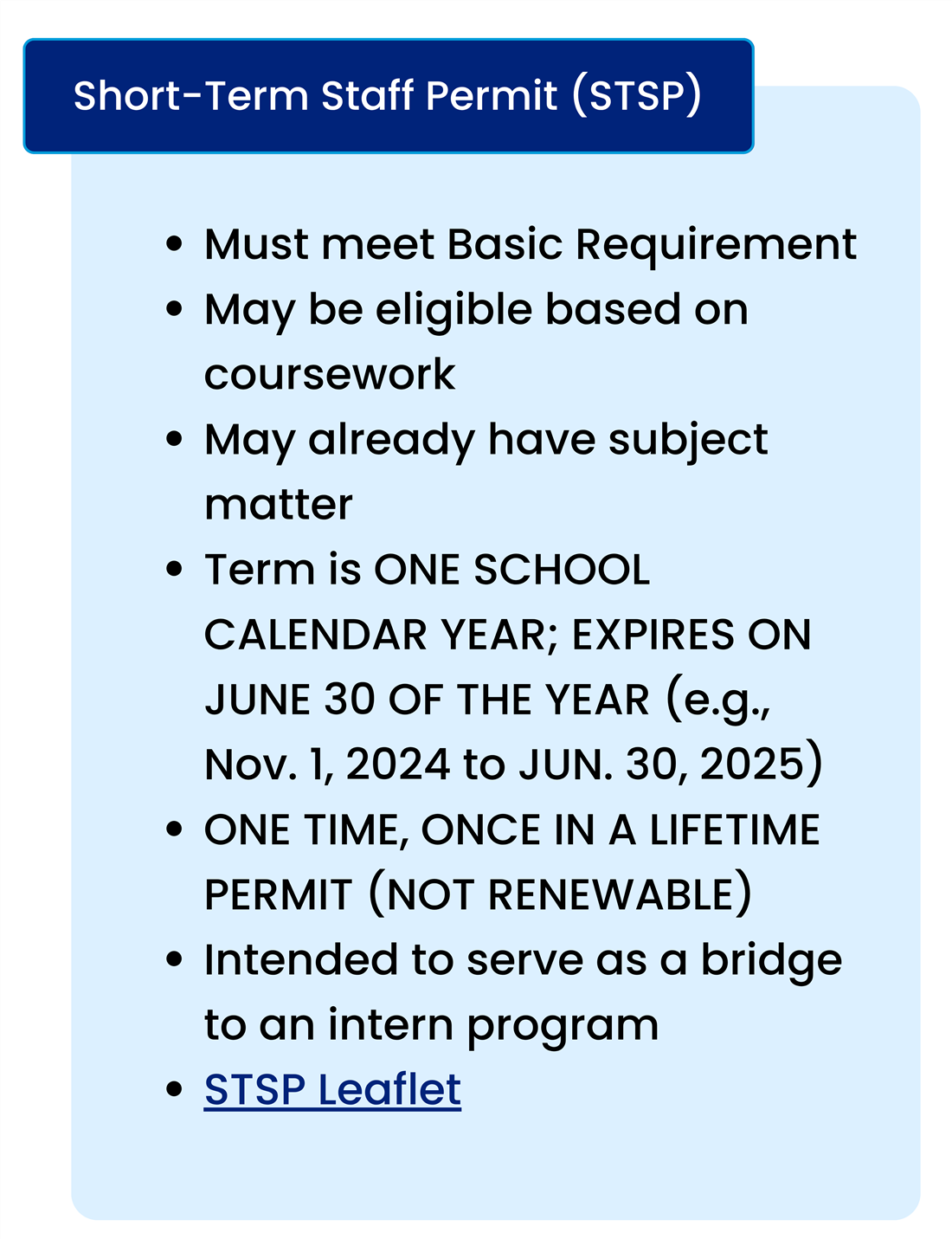 Short-Term Staff Permit (STSP)